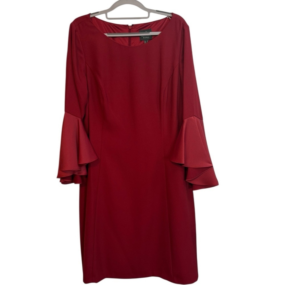 Adrianna Papell Women's Tiered-Cuff 3/4-Sleeve Sheath Dress in red